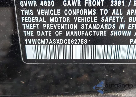 2013 Volkswagen Passat 3.6L V6 Sel Premium from USA, damaged, VIN 1VWCM7A3XDC062753